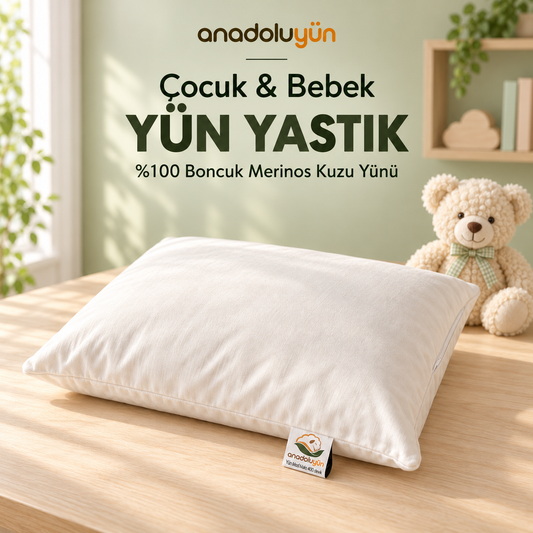 Ayarlanabilir Merinos Kuzu Yünü Çocuk Yastığı 35x45 cm
