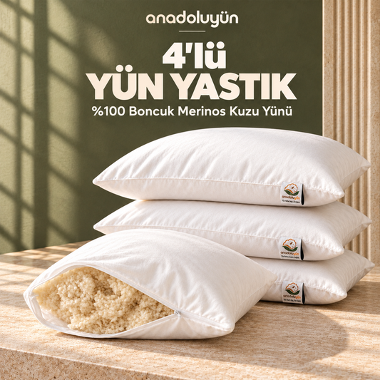 Anadolu Yün 4'lü Ayarlanabilir Merinos Kuzu Yünü Yastık