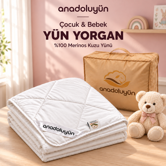 Anadolu Yün Çocuk ve Bebek Merinos Kuzu Yünü Yorgan