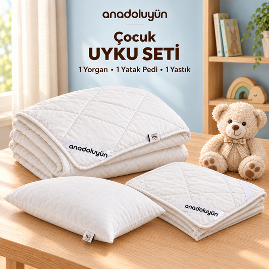 Anadolu Yün Çocuk Uyku Seti: 1 Yorgan, 1 Yatak Pedi, 1 Yastık
