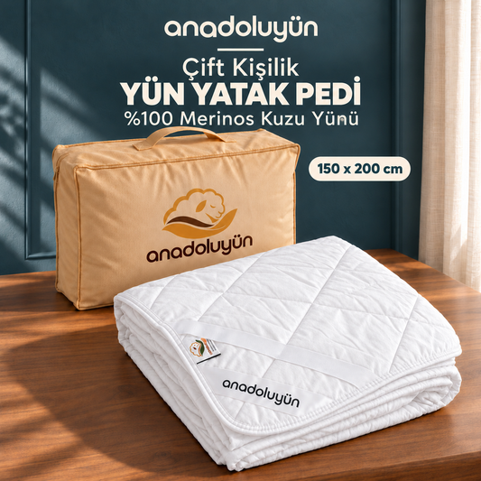 Anadolu Yün Çift Kişilik Merinos Kuzu Yünü Yatak Pedi 150 x 200 cm
